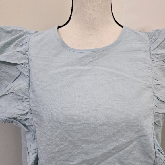 a new day Size Large Flutter Sleeve Crinkle Tank Baby Blue Contemporary Casual - Picture 4 of 16